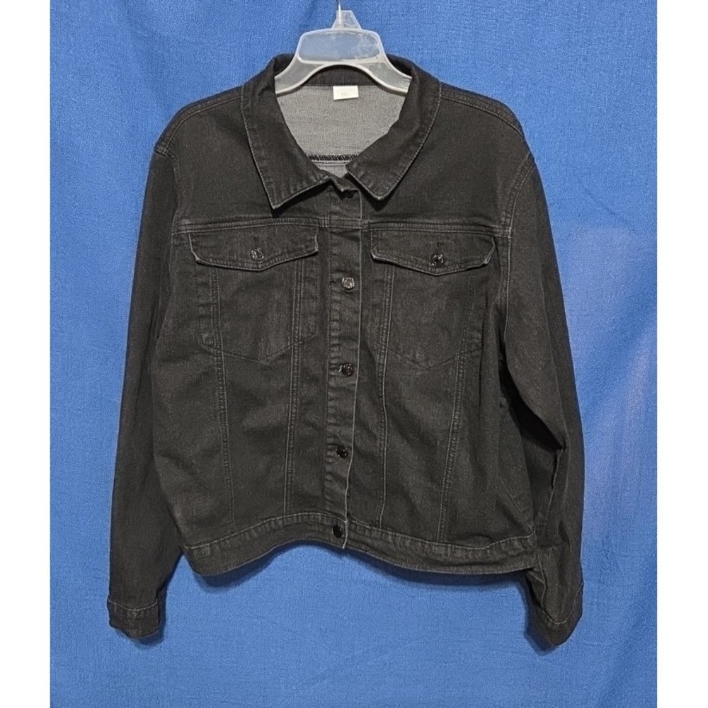 Women's Black Denim Trucker Style Jacket Size 3XL button Up